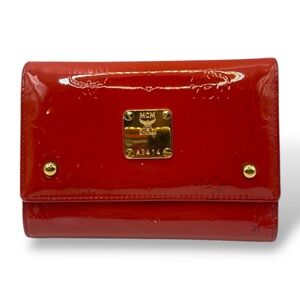 MCM Red Patent Leather
Trifold Wallet with Gold Accents